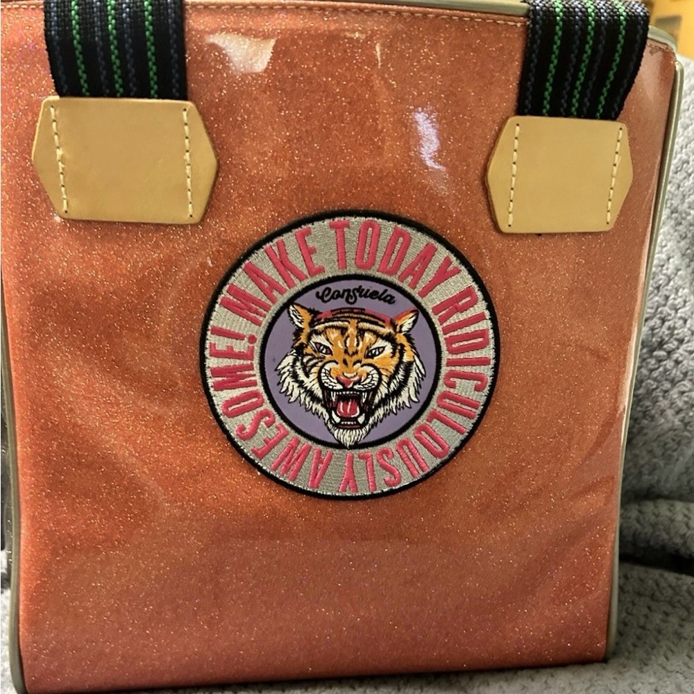 LIKE NEW Consuela  Adrian Tote Bag Purse Embroidered Bird Tiger Print